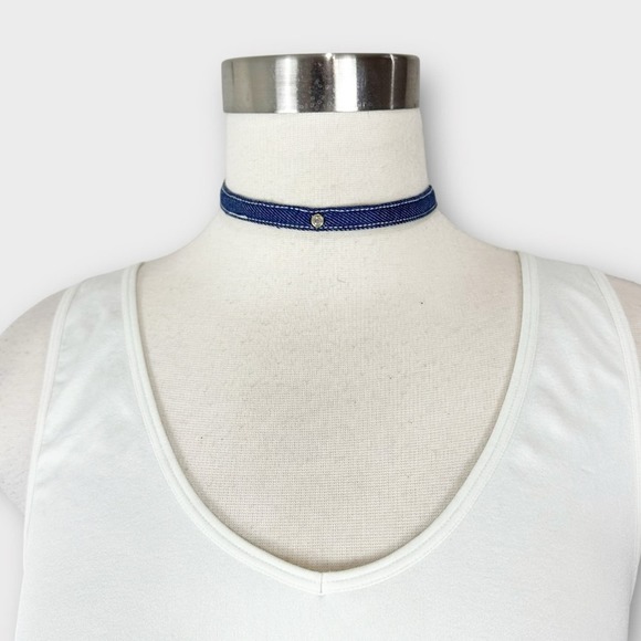 ❌5/$10 Ettika Revolve Denim Rhinestone Choker Necklace New - Picture 1 of 3